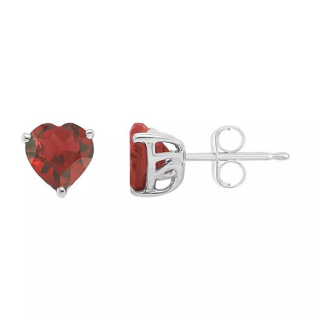 Alyson Layne Sterling Silver 6 mm Heart Shape Garnet Stud Earrings, Womens Product Image