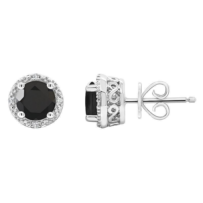 Celebration Gems Sterling Silver Round Onyx Diamond Accent Halo Stud Earrings, Womens, Black Product Image