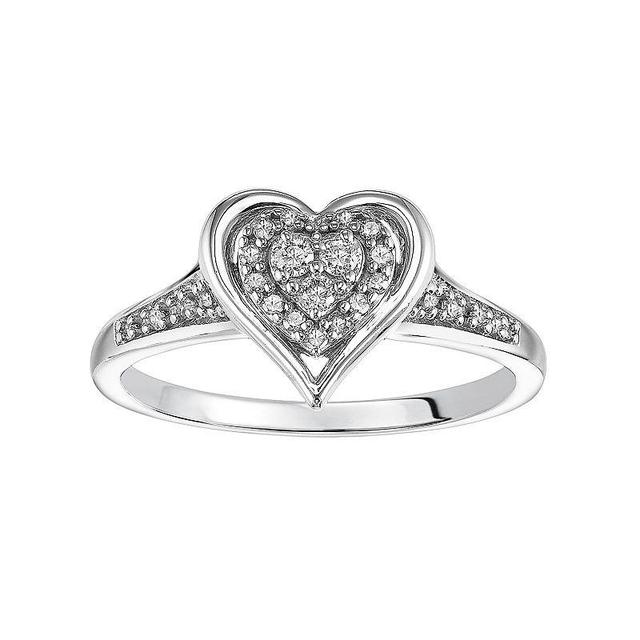 Love Always Diamond Heart Halo Engagement Ring in Sterling Silver (1/6 ct. T.W.), Womens White Product Image