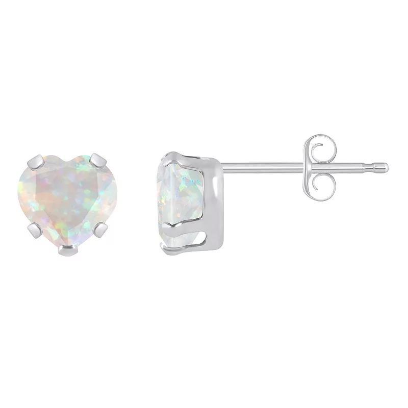 Celebration Gems 10k White Gold 5 mm Heart Shape Gemstone Stud Earrings, Womens, Created White Product Image