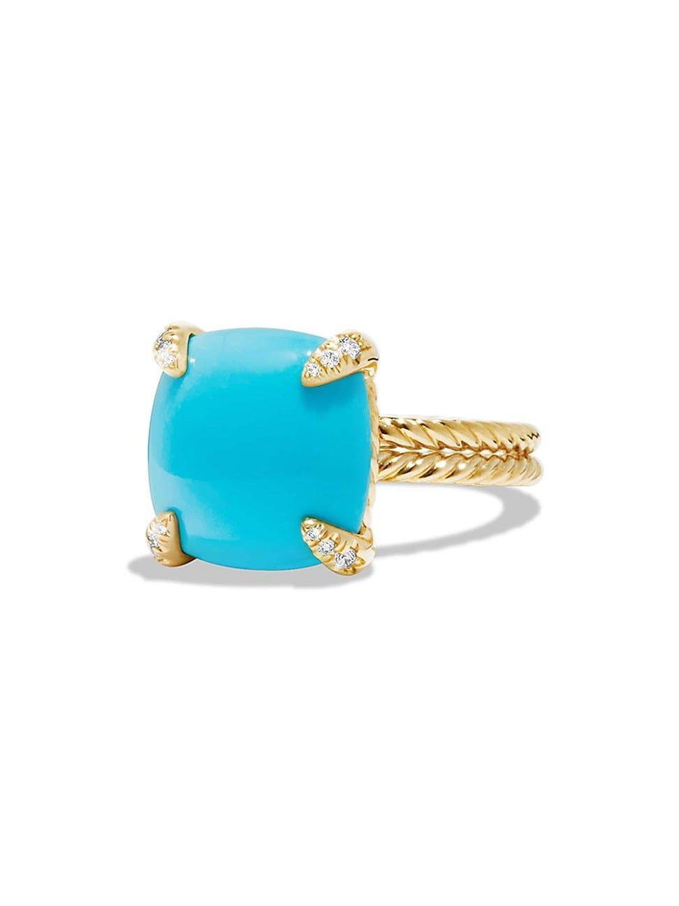 Womens Chtelaine Ring with Turquoise & Diamonds in 18K Yellow Gold Product Image