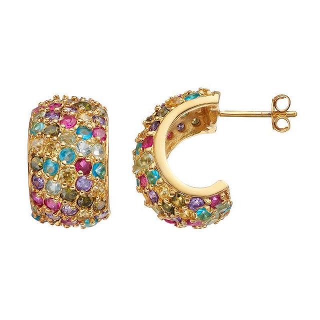 Sophie Miller Cubic Zirconia & Lab-Created Ruby Semi-Hoop Earrings, Womens, Multicolor Product Image