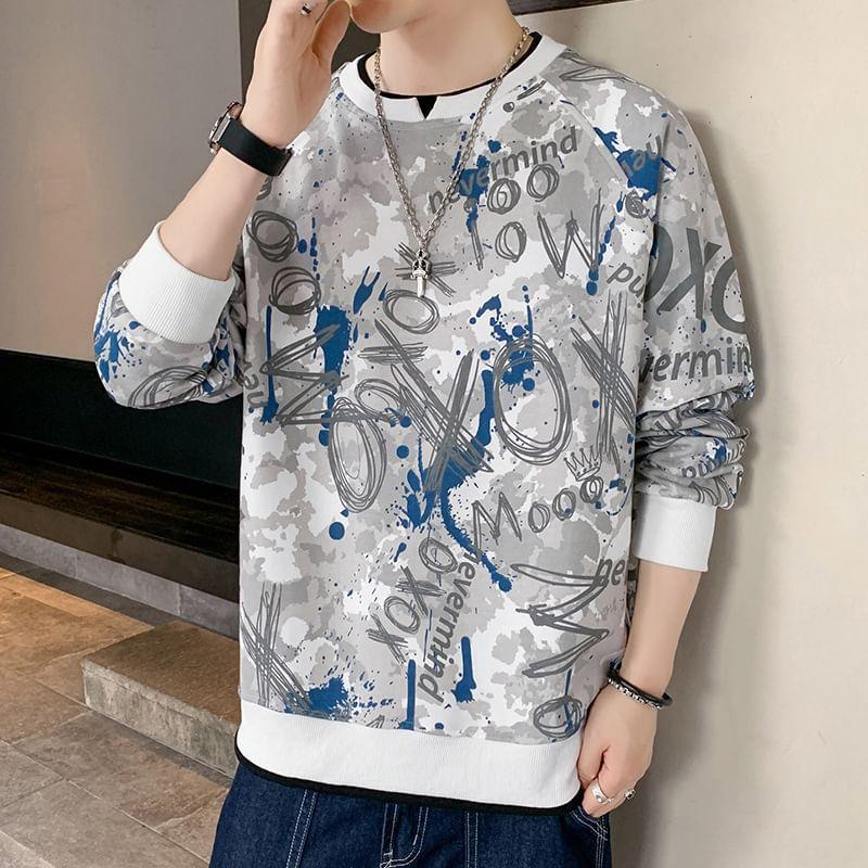 Crew Neck Lettering Print Oversized Sweatshirt Product Image