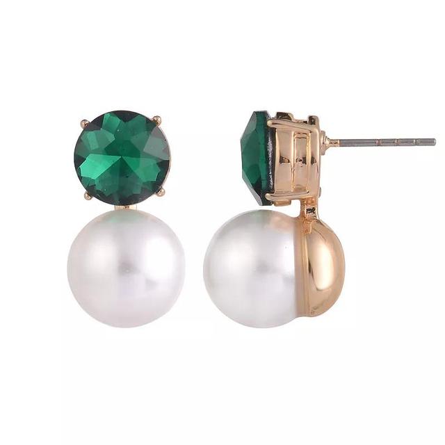 Emberly Stone and White Simulated Pearl Mini Drop Earrings, Womens, Green Product Image