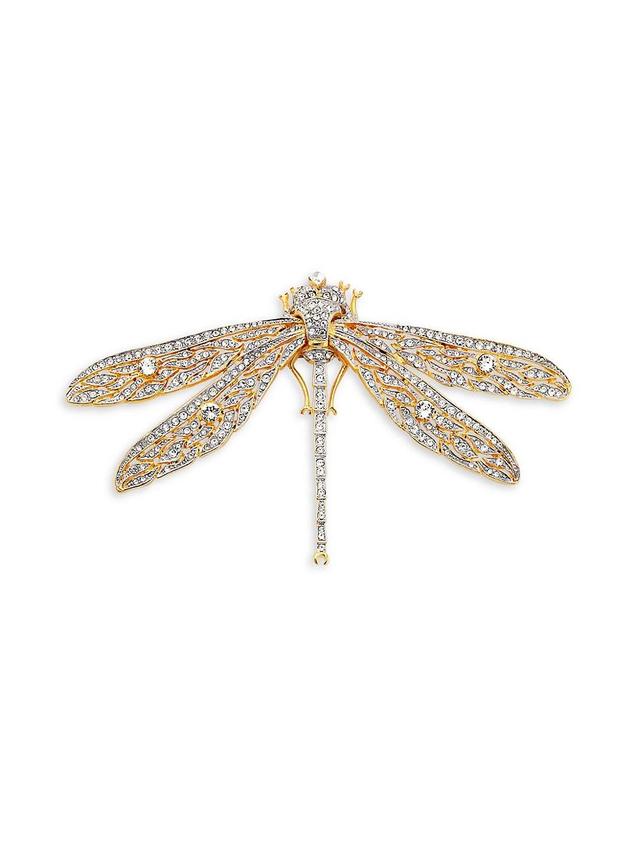 Womens 22K-Gold-Plated & Glass Crystal Dragonfly Brooch Product Image