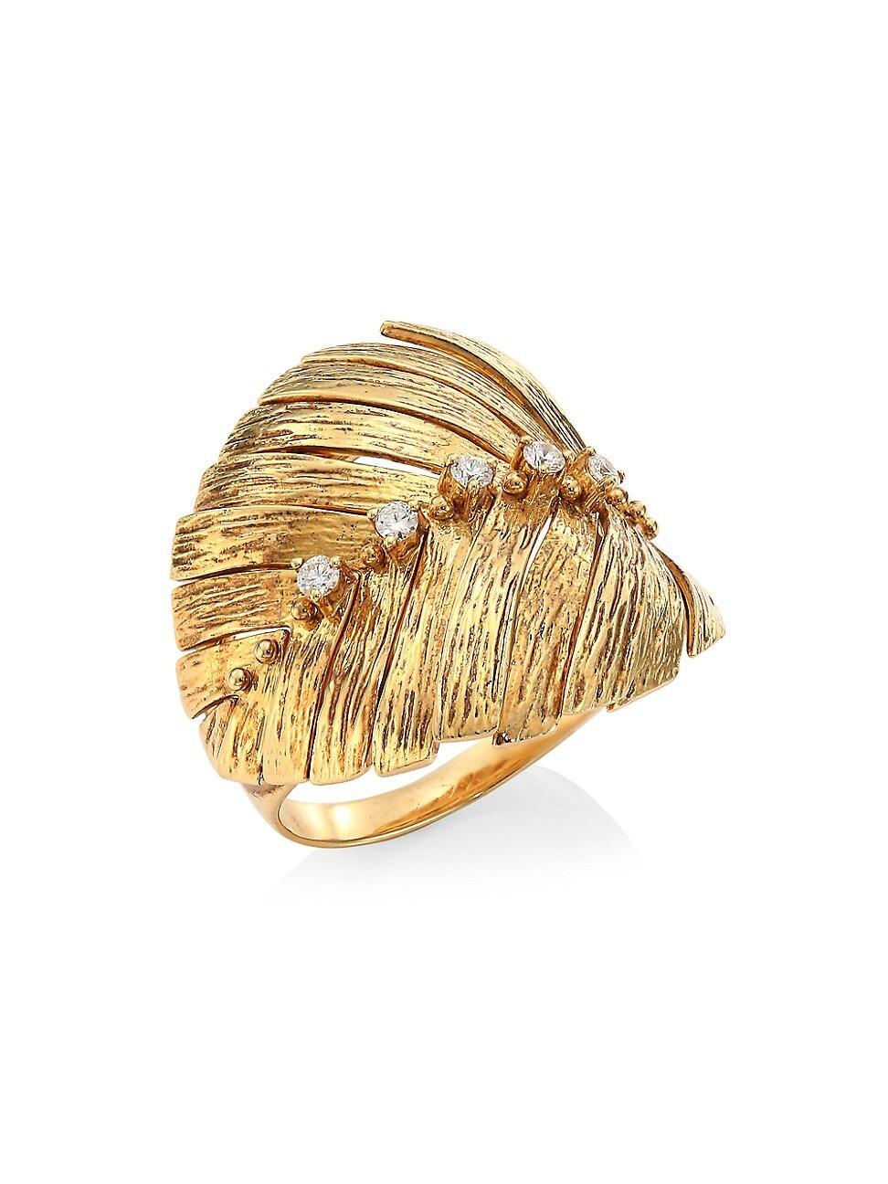 Womens Bahia 18K Yellow Gold & Diamond Leaf Ring Product Image