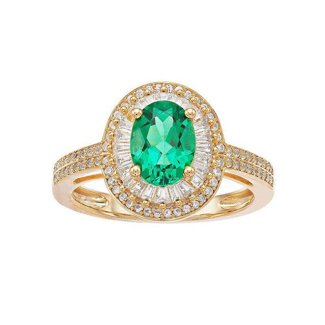 14k Gold Emerald & 1/2 Carat T.W. Diamond Oval Halo Ring, Womens Green Product Image