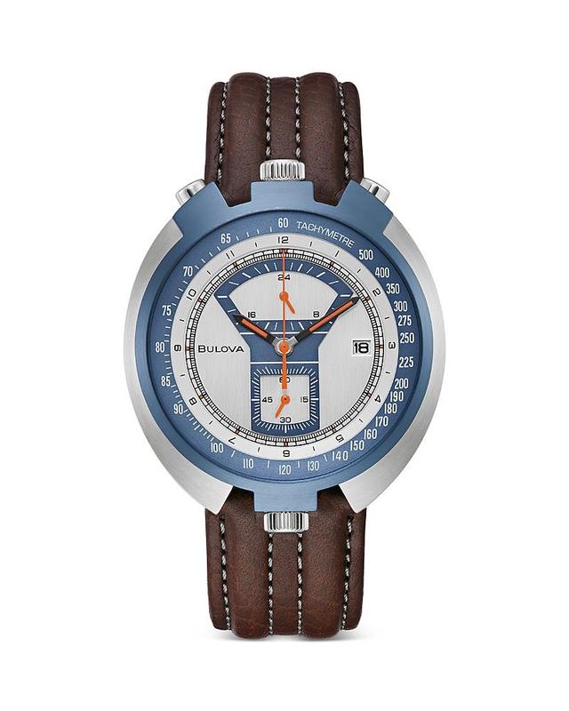 Men's Bulova Archive Two-Tone Chronograph Brown Leather Strap Watch with Silver-Tone Dial (Model: 98B390) Product Image