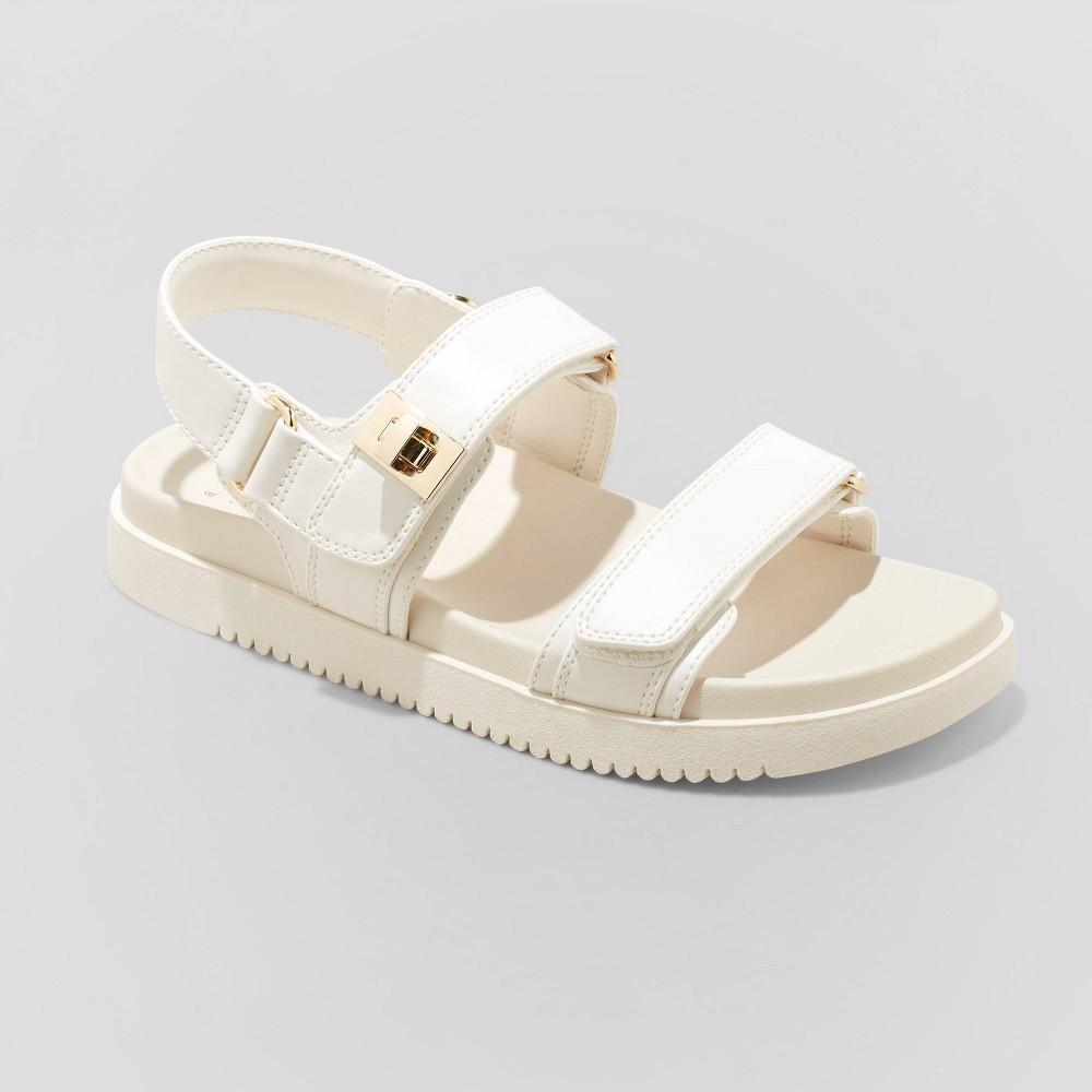 Womens Jonie Ankle Strap Footbed Sandals - A New Day Off-White 6 Product Image