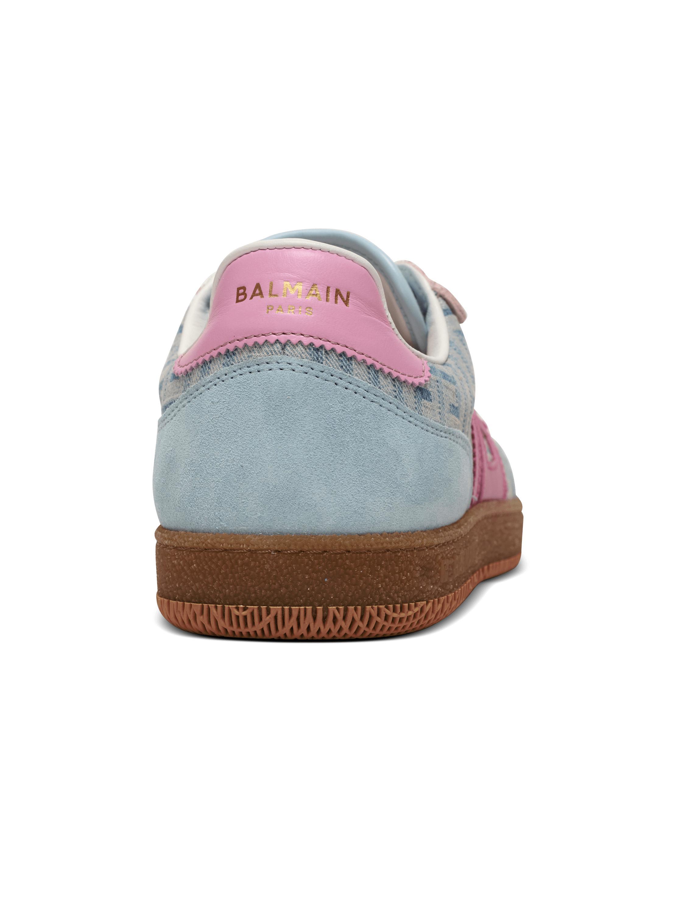 Balmain Swan leather and denim monogram sneakers Product Image