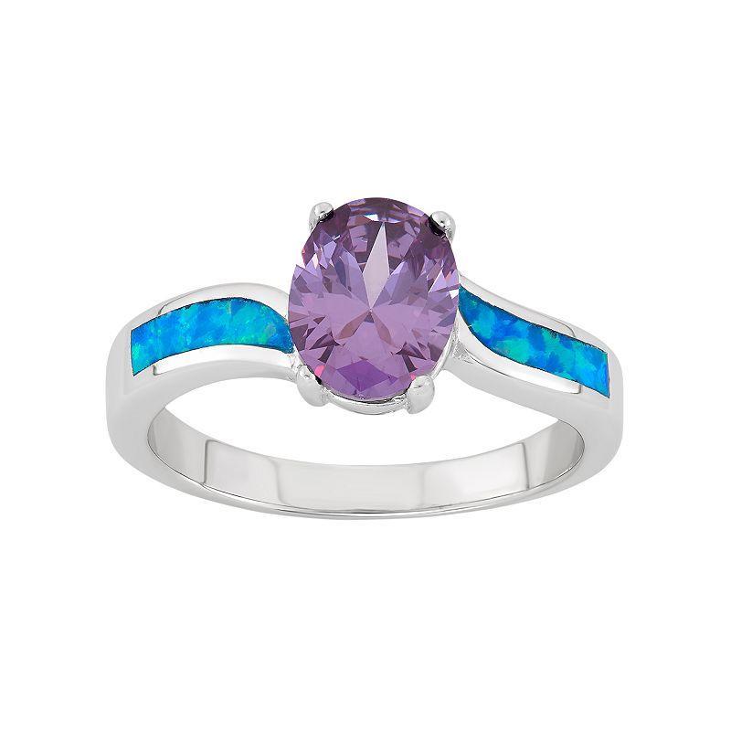 Cubic Zirconia & Lab-Created Blue Opal Sterling Silver Ring, Womens Multicolor Product Image