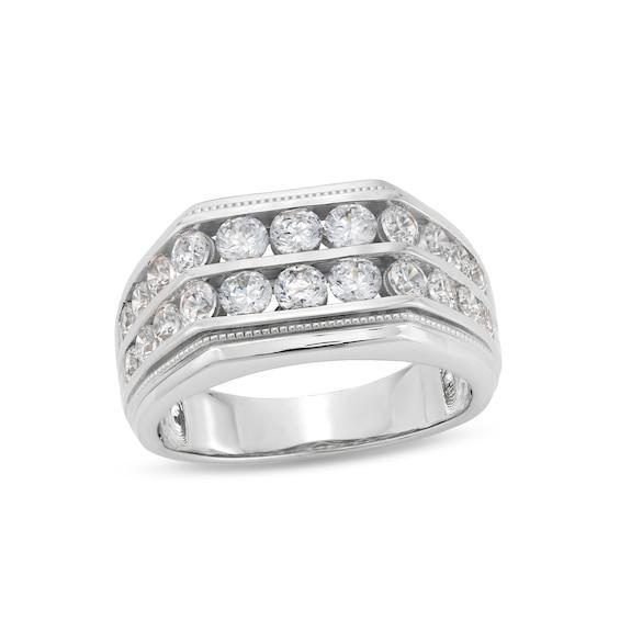 Men's 2 CT. T.w. Certified Lab-Created Diamond Double Row Angled Band in 14K White Gold (F/Si2) Product Image