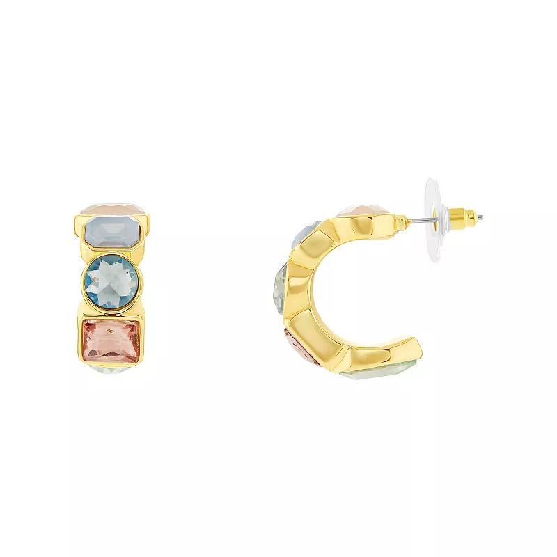 Emberly Multi Color And Shape Stones C Hoop Earrings, Womens Product Image