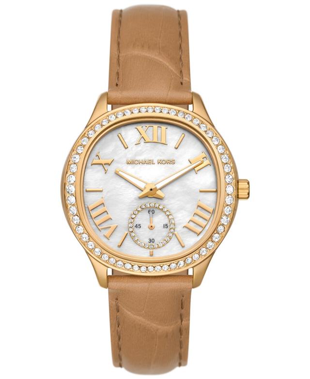 Michael Kors Womens Sage Three-Hand Crystal Peanut Croco Embossed Leather Strap Watch Product Image