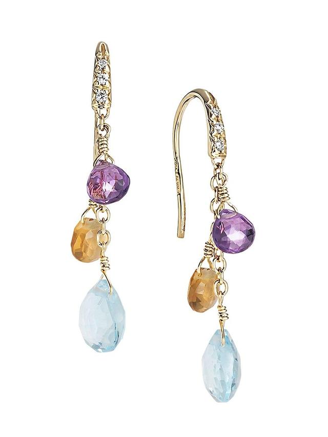 Womens Paradise 18K Yellow Gold, Mixed-Stone & Diamond Long Drop Earrings Product Image