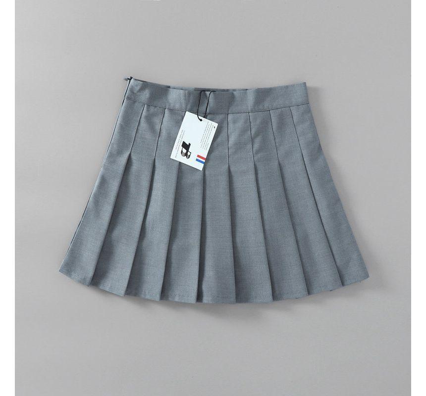 High Waist Plain Pleated Mini A-Line Skirt product image