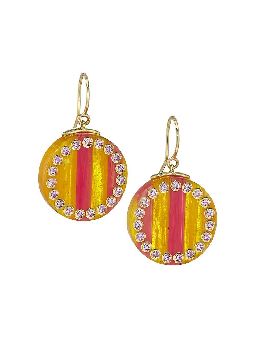 Womens 18K Yellow Gold, Pink Sapphire, & Bakelite Earrings Product Image