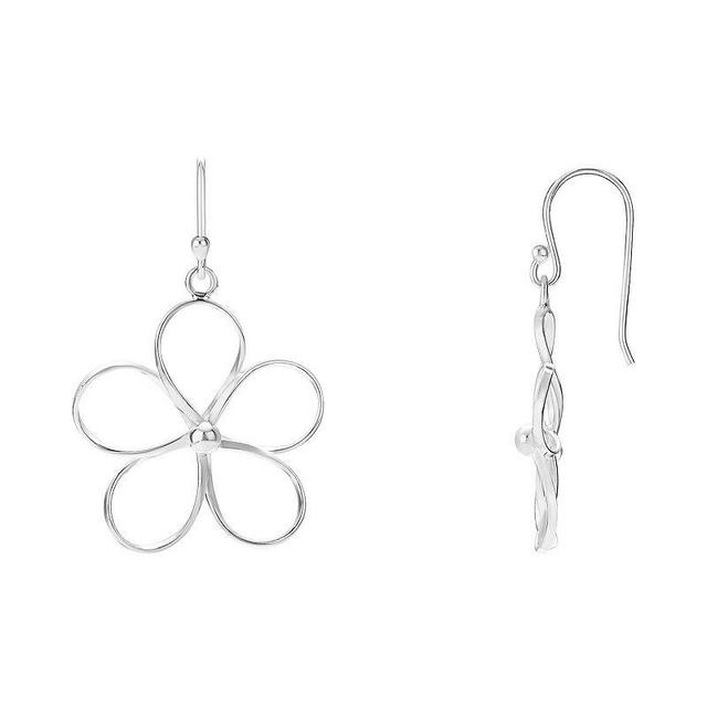 Womens PRIMROSE Primrose sterling silver polished wire flower drop earrings, secured with fishhook to complete the look., Womens Product Image