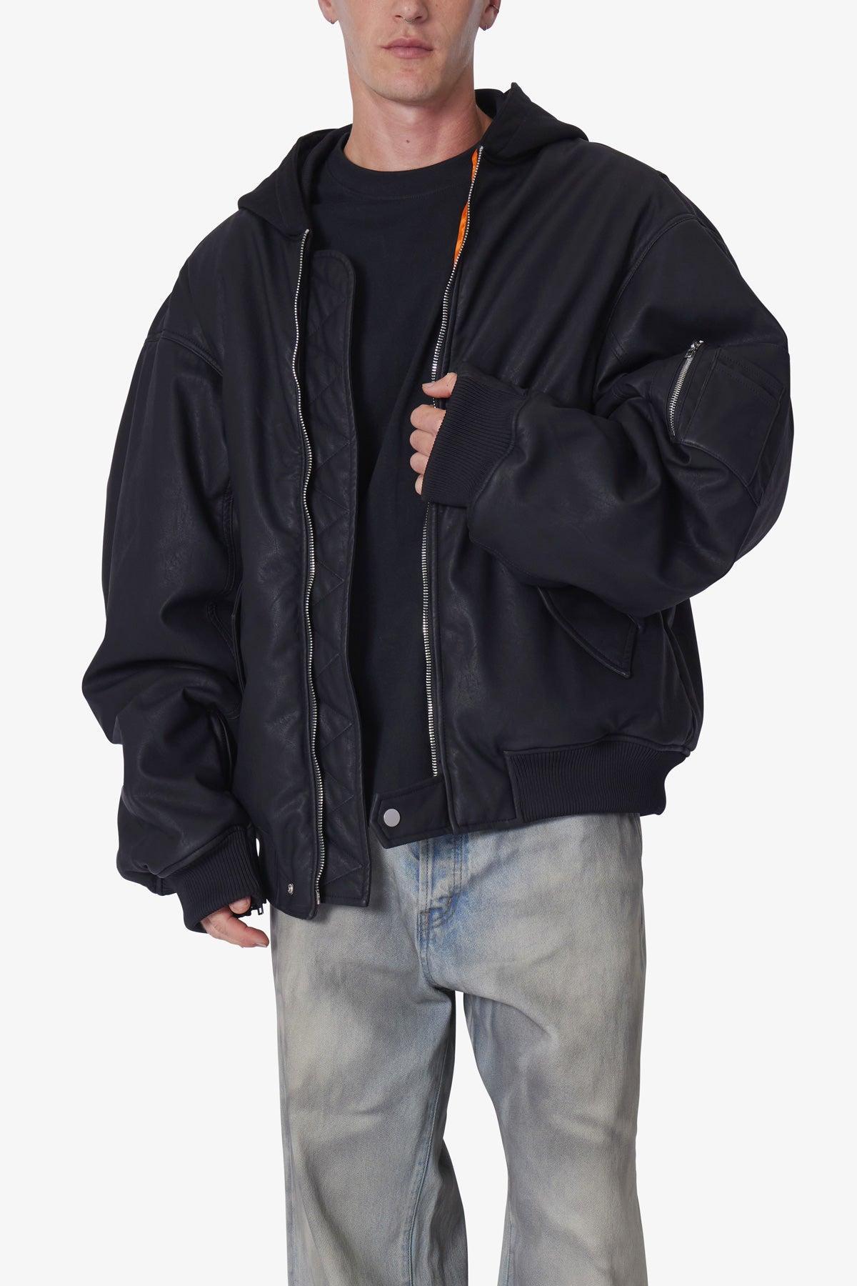 Oversized Hooded Bomber Jacket - Black Product Image