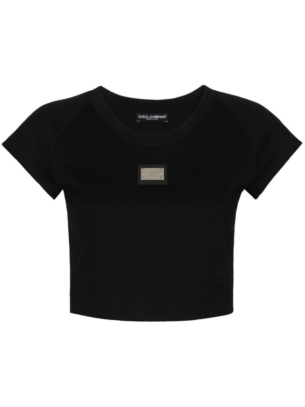 Logo-plaque Cropped T-shirt In Black Product Image