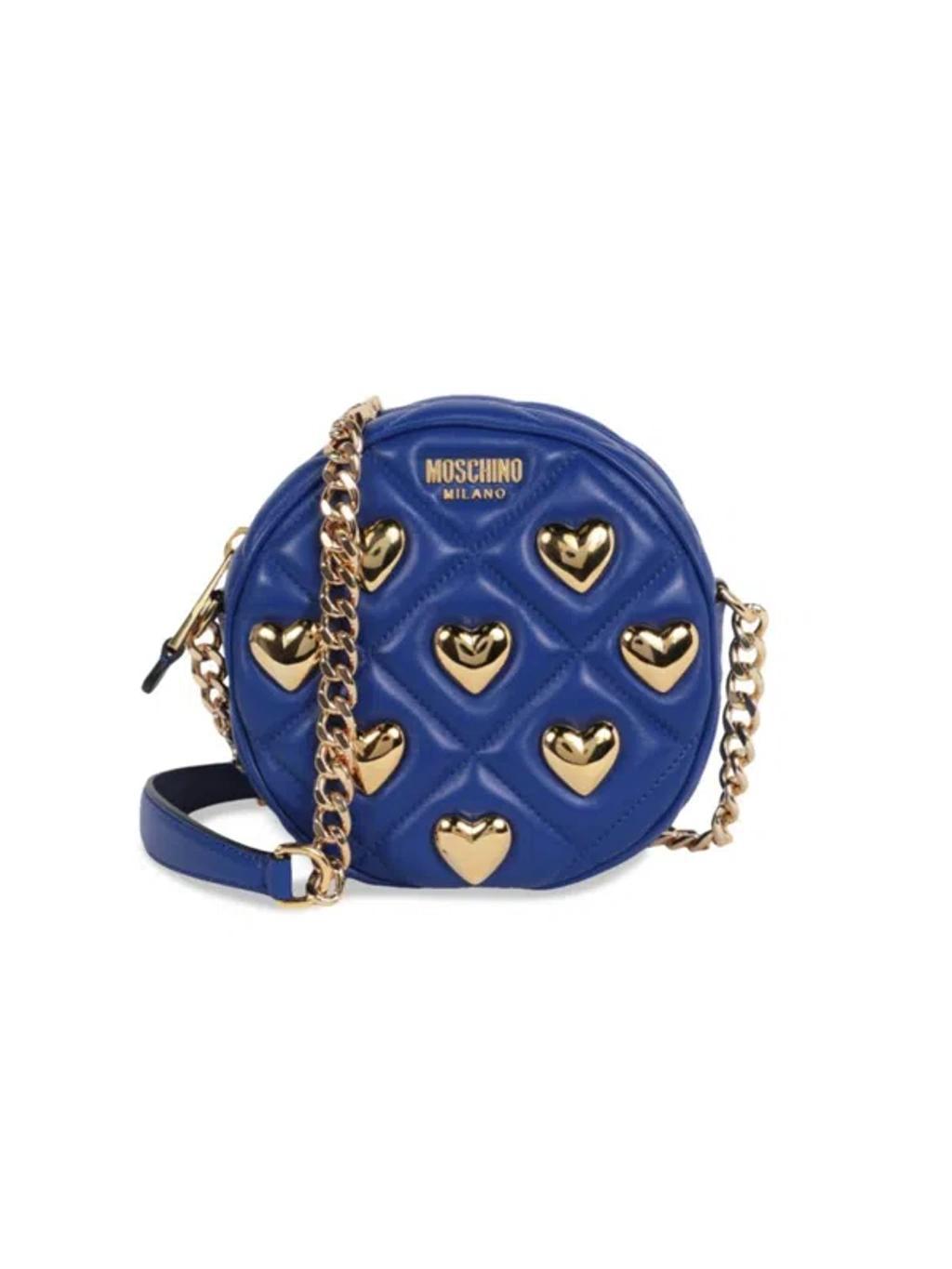 MOSCHINO Heart Studs Quilted Shoulder Bag In Red Product Image