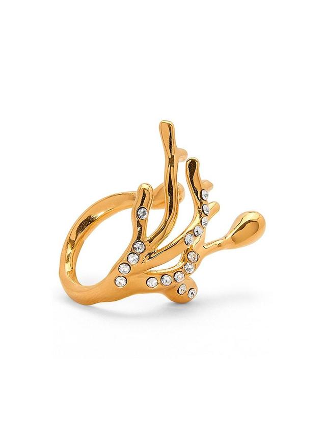 Womens 24K-Gold-Plated & Crystal Coral Drops Ring Product Image