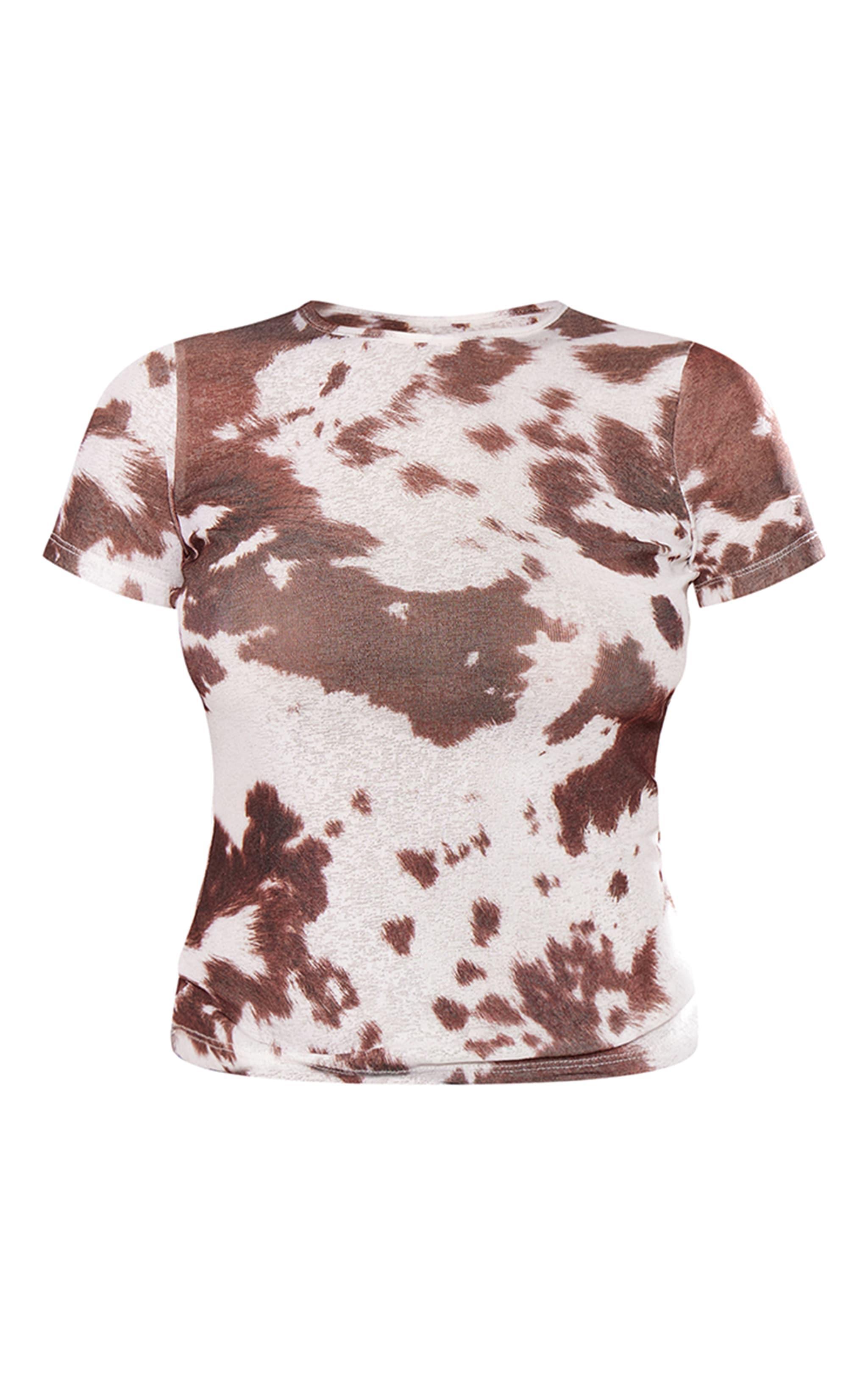 Brown Cow Print Burnout Mesh Long Top Product Image