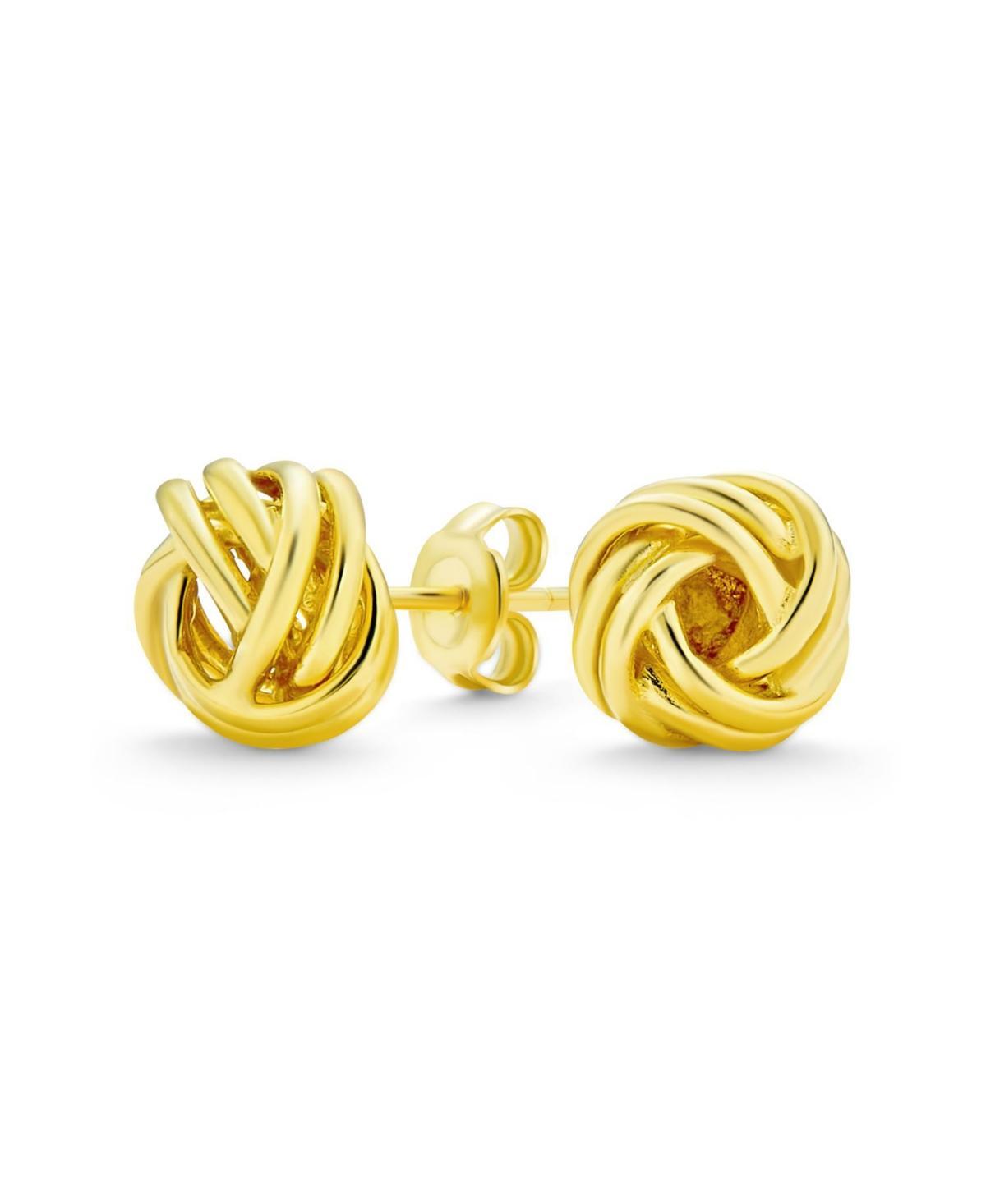 Traditional Classic Round Ball Woven Twisted Rope Cable Love Knot Ball Stud Earrings For Women Yellow 14K Gold Plated .925 Sterling Silver Product Image