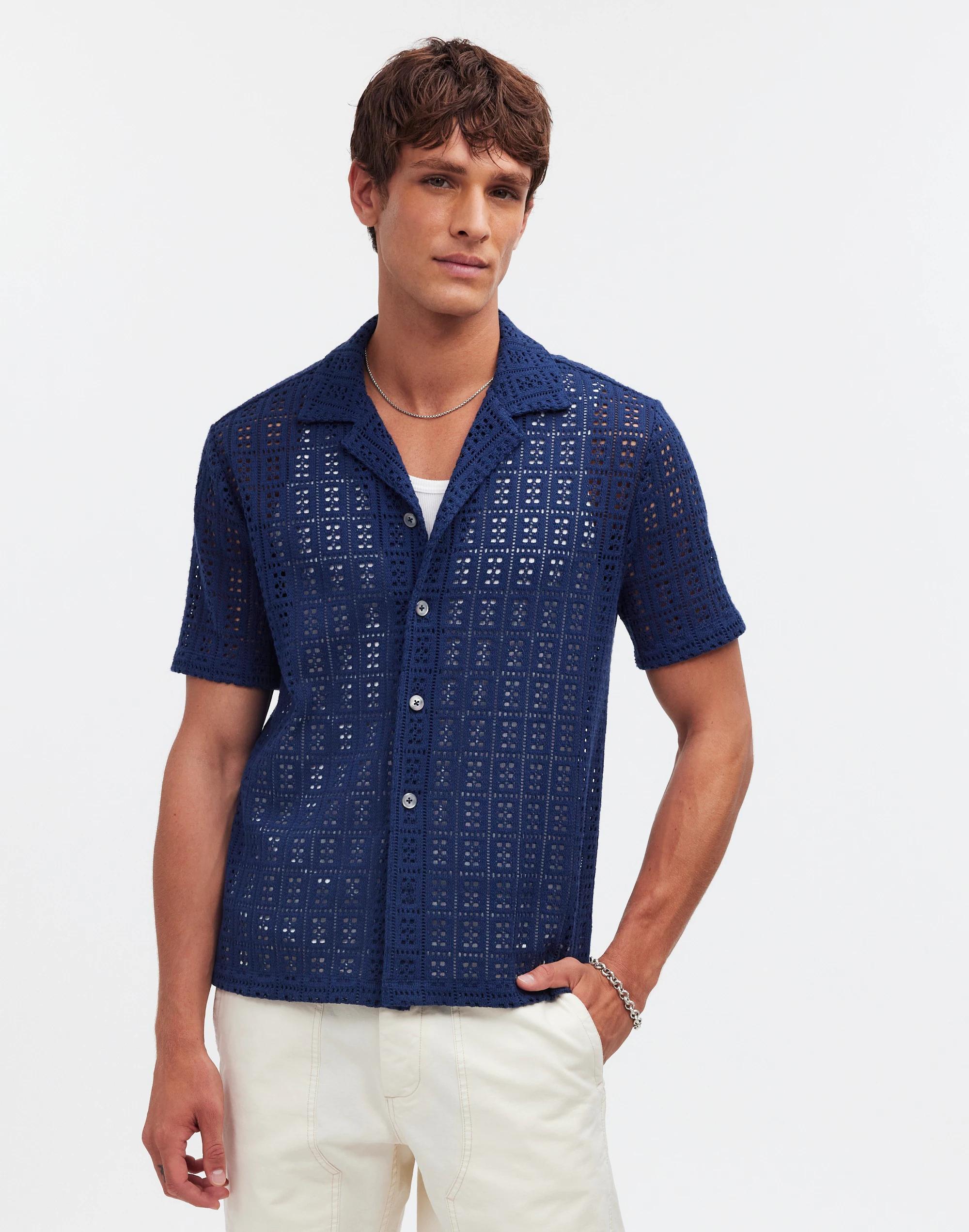 Crochet-Stitch Short-Sleeve Shirt Product Image