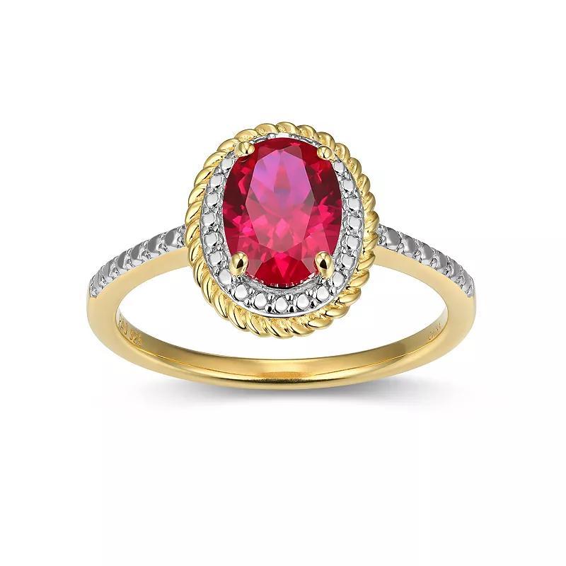 18k Gold Over Silver Gemstone & Diamond Accent Halo Ring, Womens July Created Red Product Image