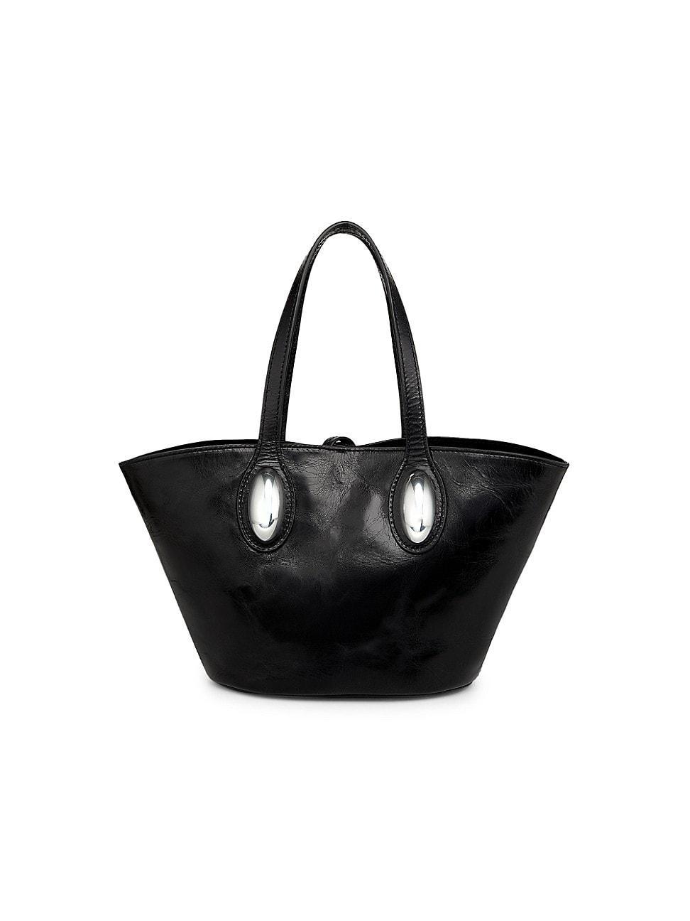 Womens Small Dome Crackled Patent Leather Tote Bag Product Image