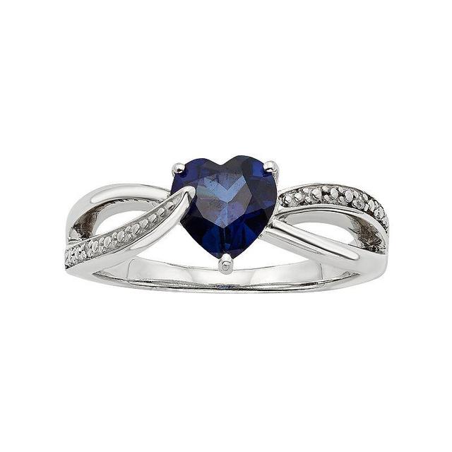 Lab-Created Blue Sapphire and Diamond Accent Sterling Silver Heart Bypass Ring, Womens Product Image