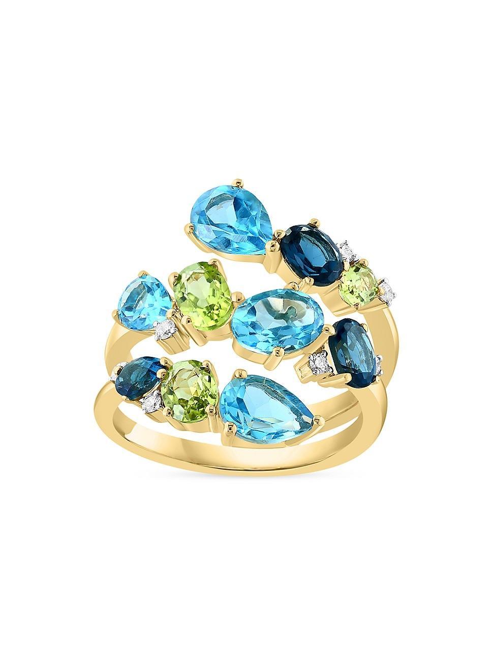 Womens 14K Yellow Gold & Multi-Gemstone Spiral Ring Product Image