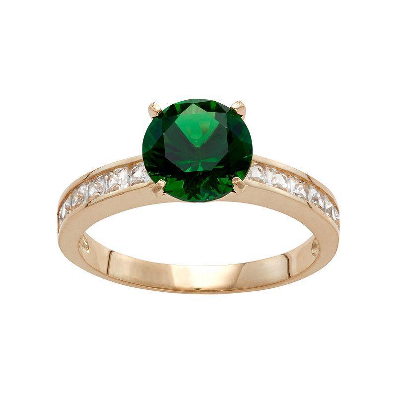 Designs by Gioelli 10k Gold Simulated Emerald & Lab-Created White Sapphire Ring, Womens Green Product Image