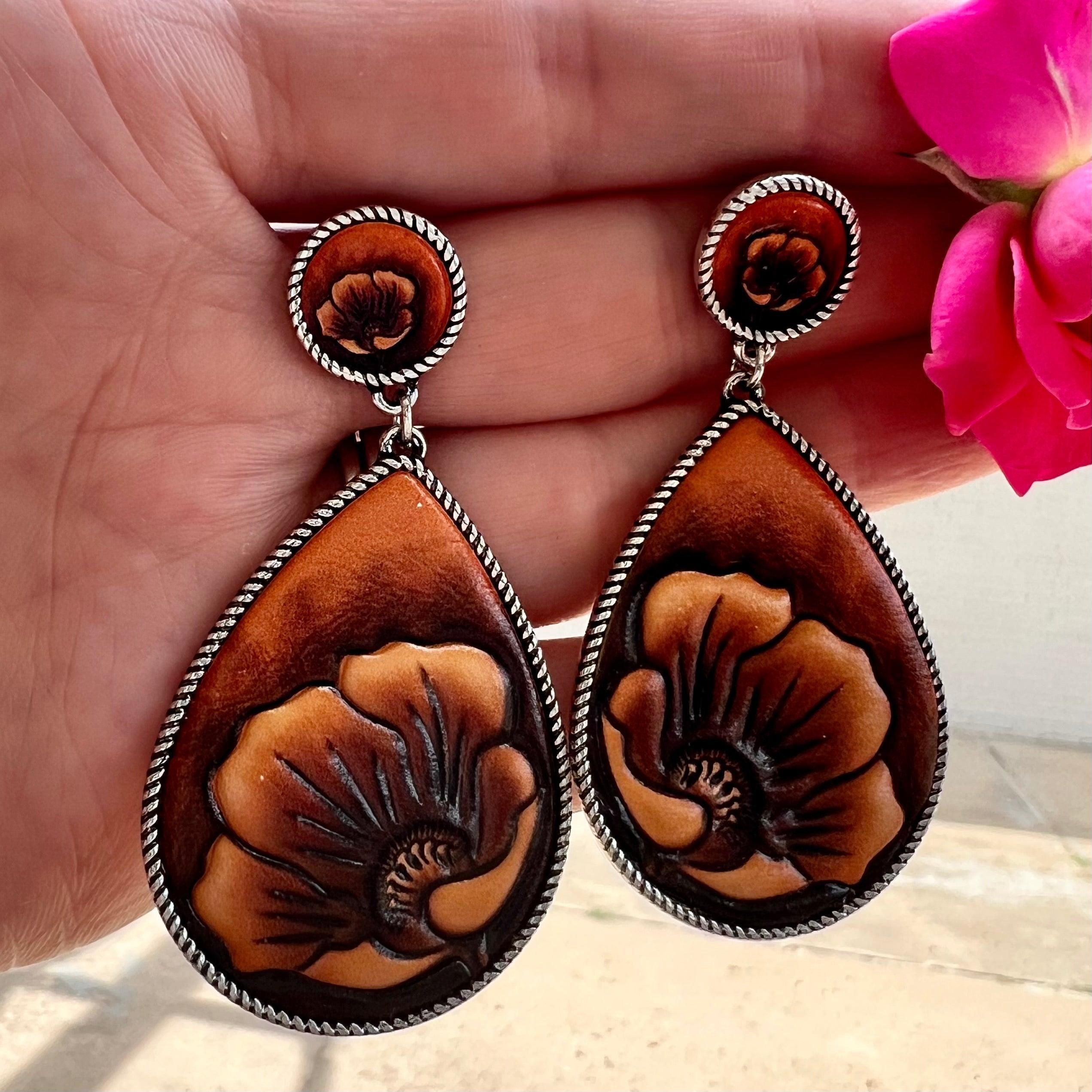 Leathered Sunflower Earrings Product Image