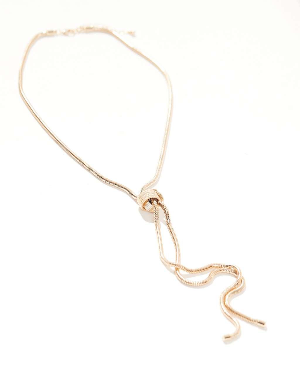 ASOS DESIGN lariat necklace with snake chain design in gold tone Product Image