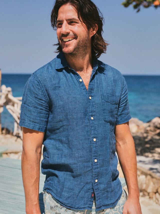 Short-Sleeve Palma Linen Shirt - Indigo Basketweave Product Image