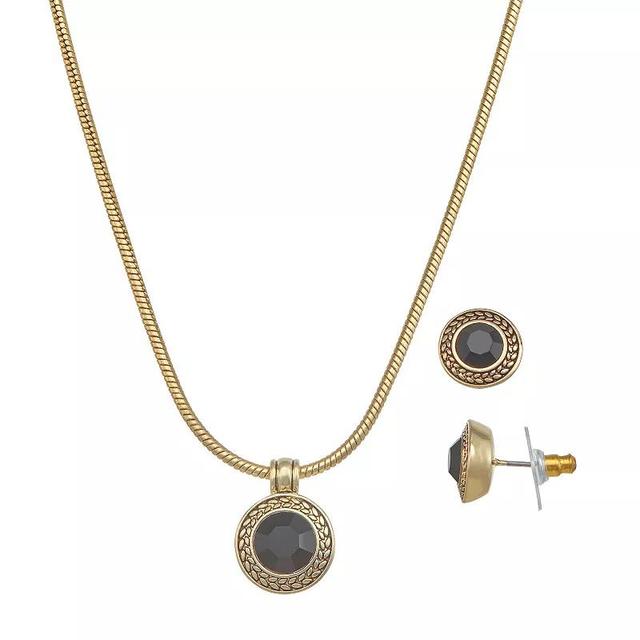 Napier Gold Tone Jet Stone Medallion Pendant Necklace & Stud Earrings Set, Womens Product Image