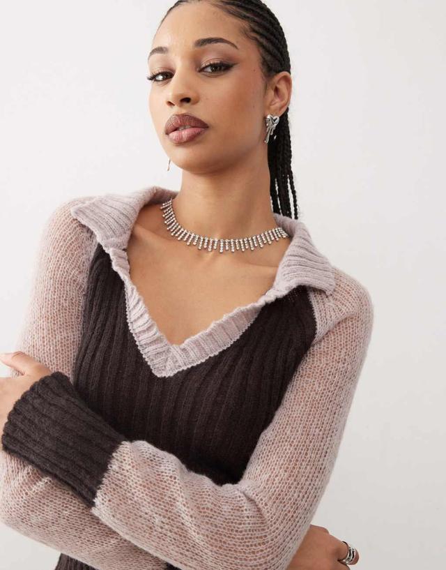 COLLUSION collared knit top in brown Product Image