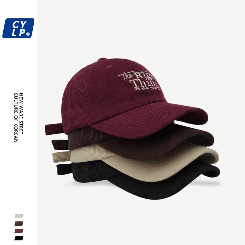 Lettering Embroidered Corduroy Baseball Cap Product Image