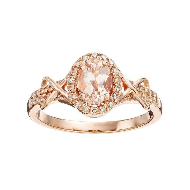 Gemminded 10k Rose Gold Morganite & 1/4 Carat T.W. Diamond Halo Ring, Womens Pink Product Image