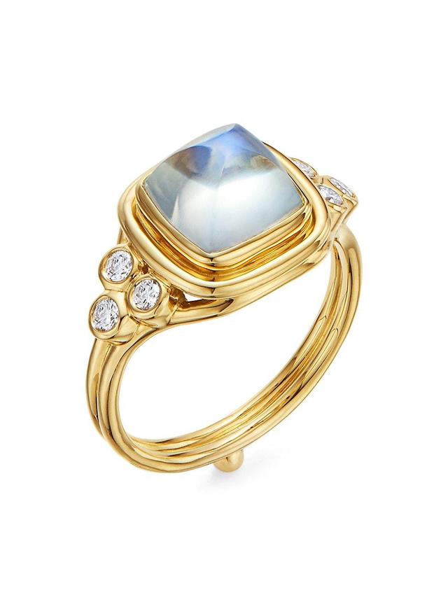 Womens High 18K Yellow Gold, Moonstone & Diamond Classic Sugar Loaf Ring Product Image