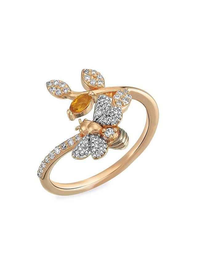 Womens Honey Bee 14K Rose Gold, Diamond & Citrine Vine Ring Product Image