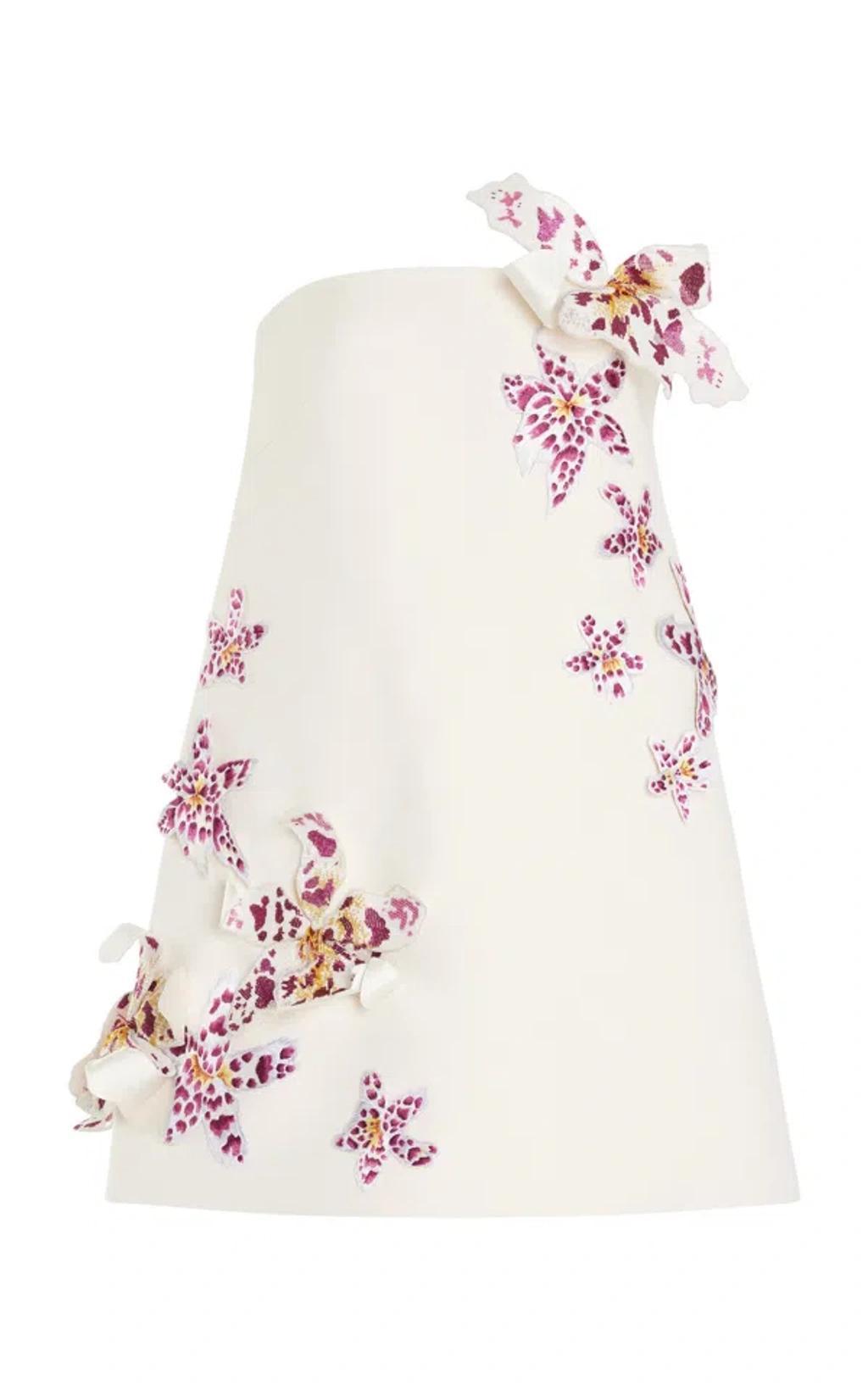 OSCAR DE LA RENTA Strapless Orchid Bugle Bead Watercolor Dress In White Product Image