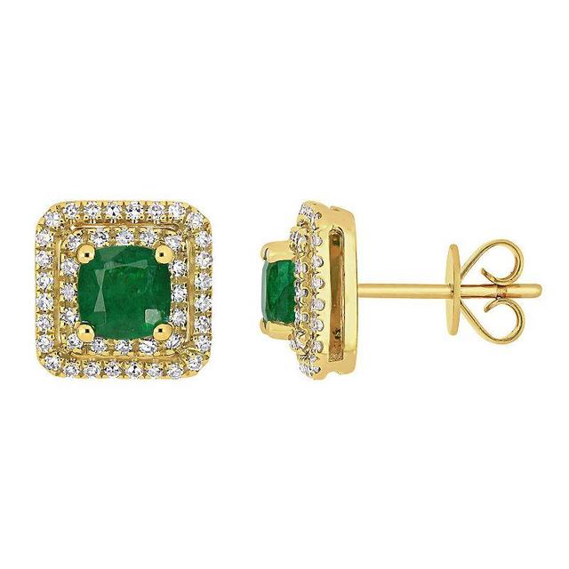 Stella Grace 14k Gold Emerald & 2/5 Carat T.W. Diamond Square Halo Earrings, Womens Product Image