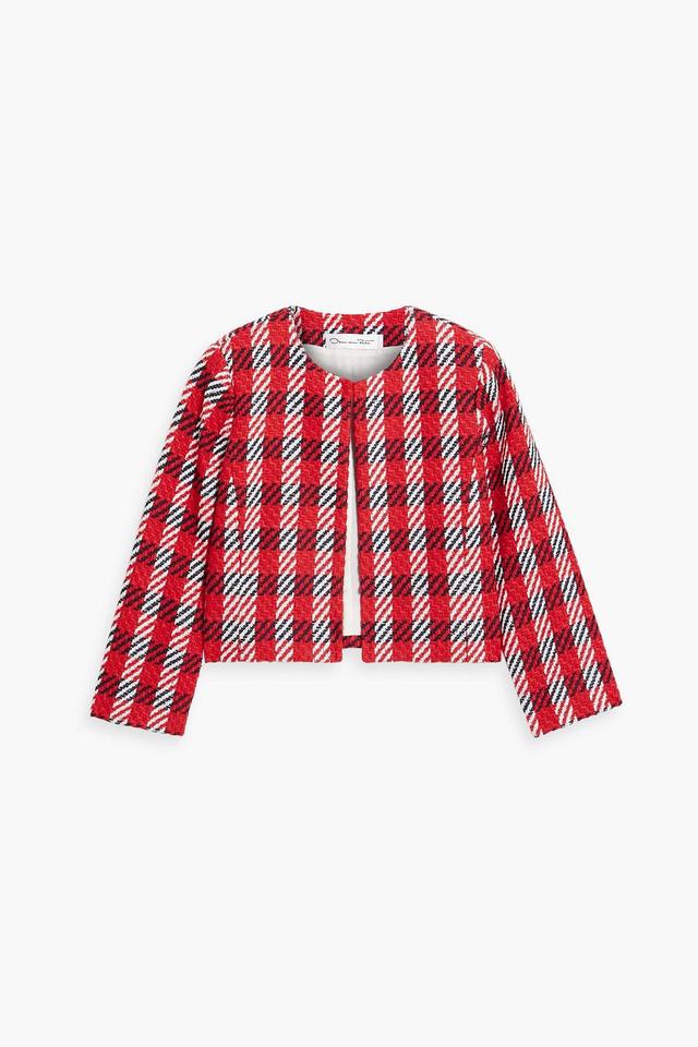 Cropped Checked Cotton-blend Tweed Jacket In Red Product Image