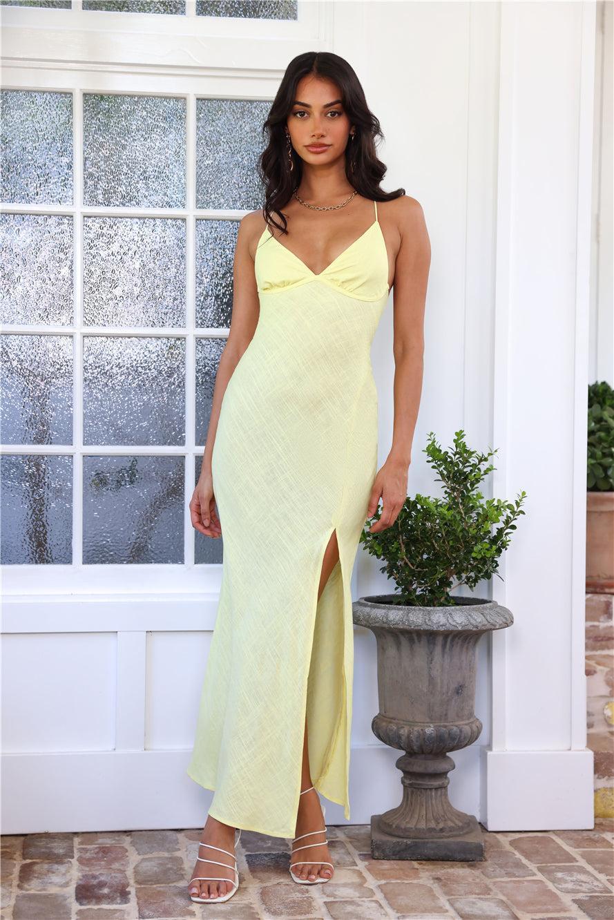 Coastal Resort Linen Maxi Dress Yellow Product Image