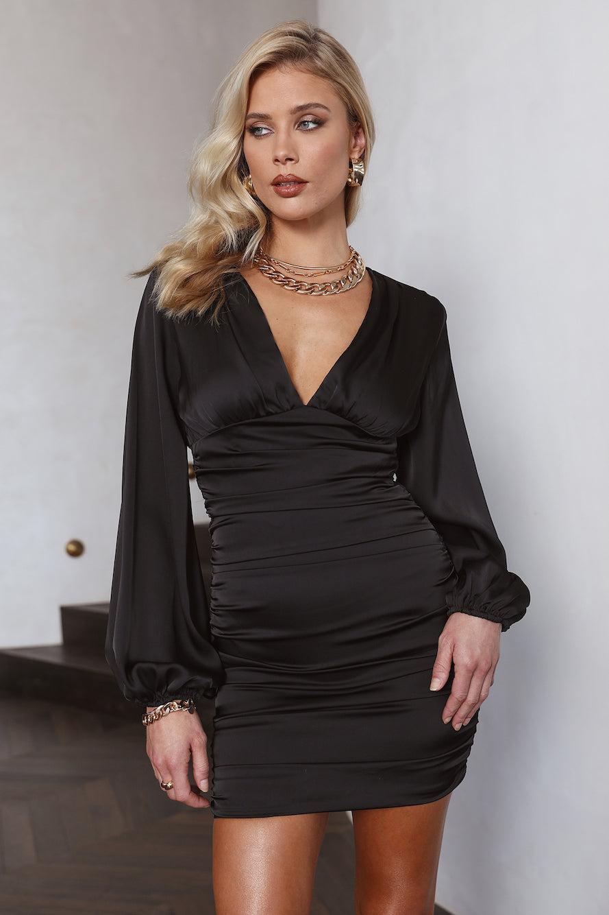 Play The Game Satin Mini Dress Black Product Image