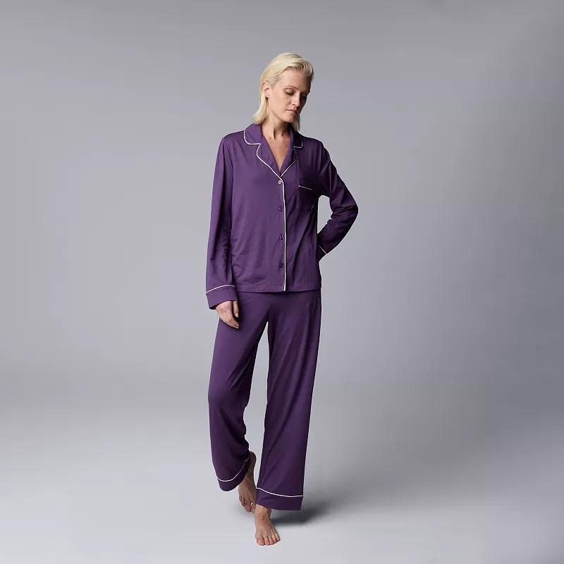 Womens Simply Vera Vera Wang Long Sleeve Pajama Top & Pajama Bottoms Sleep Set Grey Stars Product Image