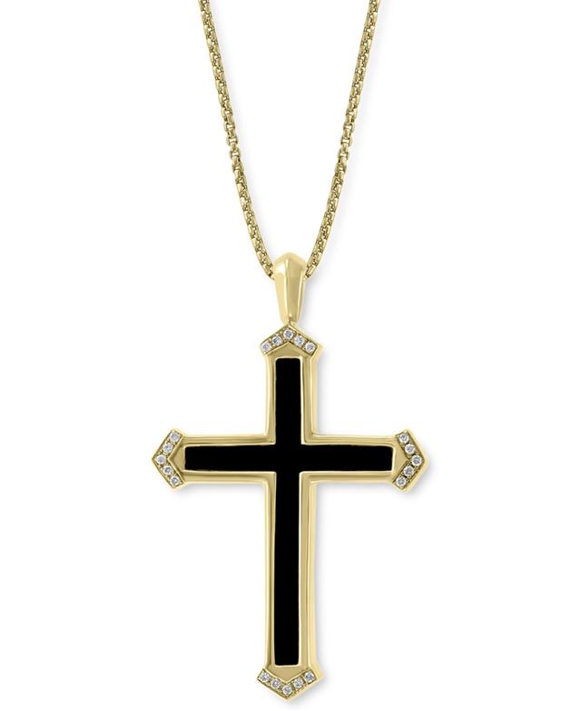 Effy Mens Onyx & Diamond (1/10 ct. t.w.) Cross 22 Pendant Necklace in 14k Gold Product Image